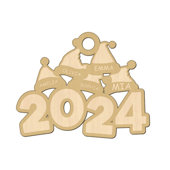 Personalized 5 Names Santa Hats Christmas Family 2024 Wood Ornament Wood Ornament