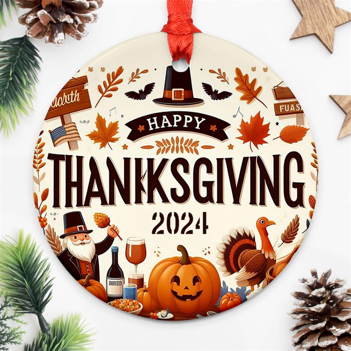 Personalized Thanksgiving Year Photo Round Ornament Round Ornament (Two Sides)