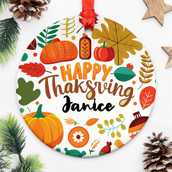 Personalized Thanksgiving Year Any Text Round Ornament Round Ornament (Two Sides)