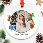 Personalized Photo Any Text Christmas Round Ornament Round Ornament (Two Sides) Back