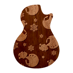 Christmas Texture, Retro Background With Snowmen Guitar Shape Wood Guitar Pick Holder Case And Picks Set