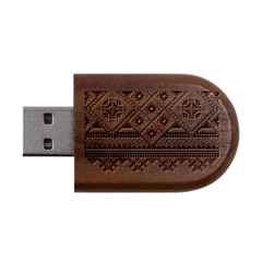 Retro Knitting Patterns Seamless Wood Oval Usb Flash Drive