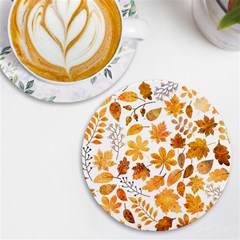 Brown Autumn Leaves Uv Print Round Tile Coaster