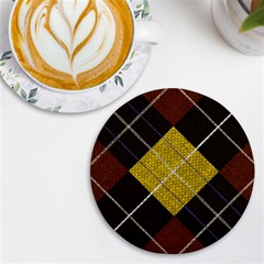 Yellow Plaid Uv Print Round Tile Coaster