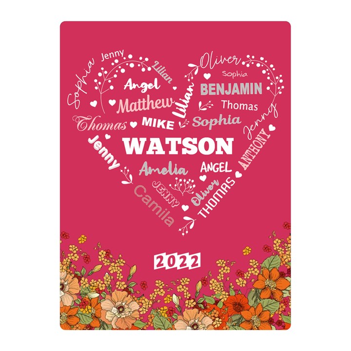 Personalized Family Name Love Heart Flower Two Sides Premium Plush Fleece Blanket (Mini)