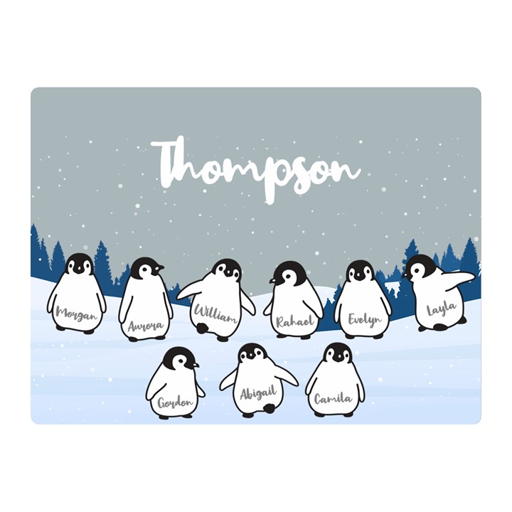 Personalized Name Penguin Family Two Sides Premium Plush Fleece Blanket (Mini)