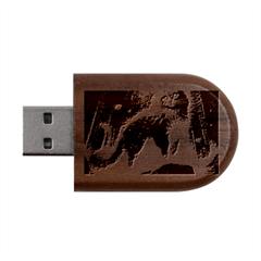 Enchanted Fire Feline Wood Oval Usb Flash Drive