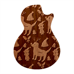 Funny Christmas Pattern Background Guitar Shape Wood Guitar Pick Holder Case And Picks Set