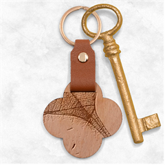 3d Leaves Texture Sheet Blue Green Engraved Wood Key Chain