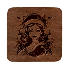 Young Woman With Santa Claus Clothes Isolated Illustration Wb Square Wood Guitar Pick Holder Case And Picks Set
