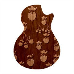 Strawberry Texture, Blue Background With Strawberries Guitar Shape Wood Guitar Pick Holder Case And Picks Set
