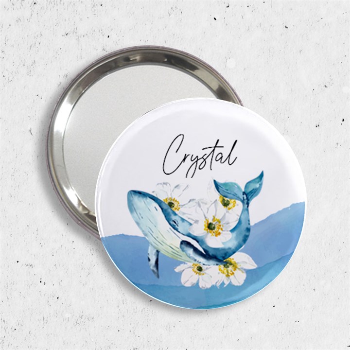 Personalized Name Any Text Whale with Flower Handbag Mirror 2.25  Handbag Mirror