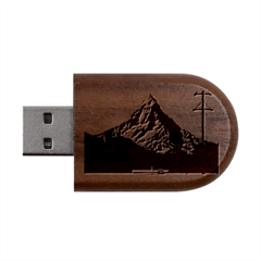 Mountains Wood Oval Usb Flash Drive