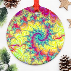 Fractal Spiral Abstract Background Vortex Yellow Round Ornament (two Sides)