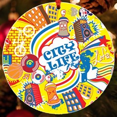 Colorful City Life Horizontal Seamless Pattern Urban City Uv Print Acrylic Ornament Round