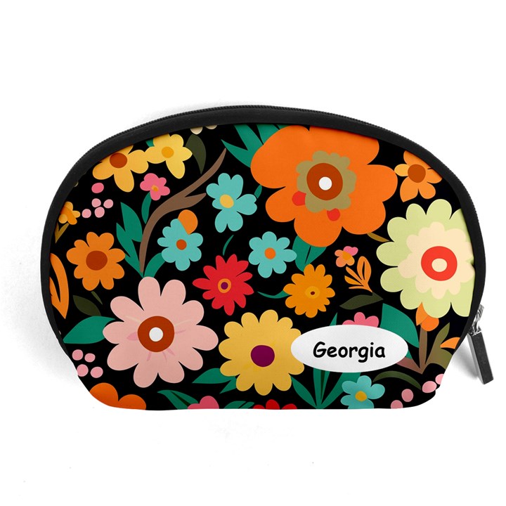 Personalized Floral Name Any Text Accessory Pouch (Large)