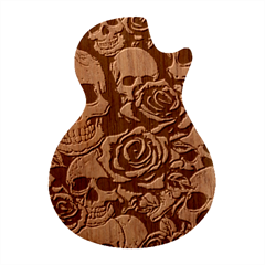 Roses And Skulls Guitar Shape Wood Guitar Pick Holder Case And Picks Set