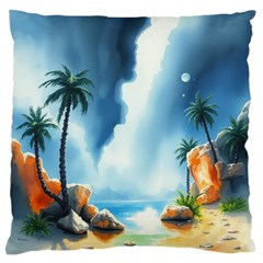 Delicate Watercolor Painting Surreal Oasis Scene With Intense Dramatic Lighting Standard Premium Plush Fleece Cushion Case (two Sides)