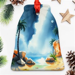 Delicate Watercolor Painting Surreal Oasis Scene With Intense Dramatic Lighting Bell Ornament (two Sides)