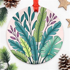Illustrations Plants Nature Leaves Round Ornament (two Sides)