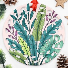 Illustrations Plants Nature Leaves Round Filigree Ornament (two Sides)