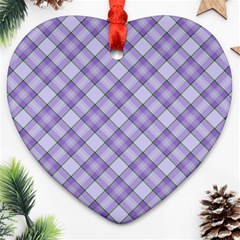 Purple Plaid Tartan 2 Diagonal Heart Ornament (two Sides)