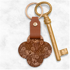 Flowers Floral Retro Flower Texture Engraved Wood Key Chain