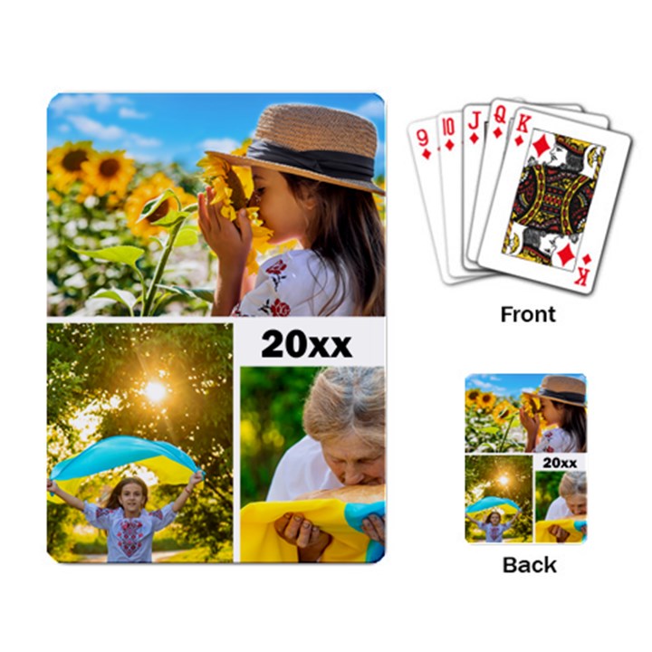 3 Photo Collage with Script Playing Cards Single Design (Rectangle)