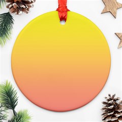 Electric Yellow To Coral Pink Linear Gradient Round Ornament (two Sides)