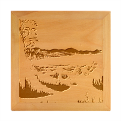 Wave Japanese Mount Fuji Ocean Wood Photo Frame Cube