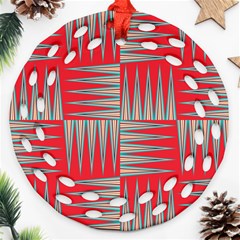 Zigzag Pattern Chevron Red Round Filigree Ornament (two Sides)