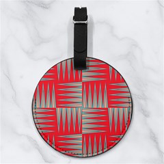 Zigzag Pattern Chevron Red Nappa Leather Luggage Tag Round