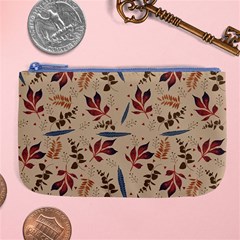 Leaves Pattern Teal Seamless Fall Large Coin Purse