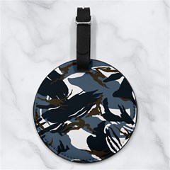 Blue Winter Camouflage, Military Camouflage Nappa Leather Luggage Tag Round