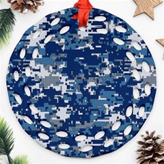 Blue, Camouflage, Cool, Navy, New, Pattern Round Filigree Ornament (two Sides)