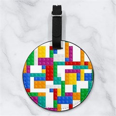 Colorful Bricks, Bricks, Colorful Nappa Leather Luggage Tag Round
