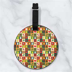 Template Christmas Pattern Nappa Leather Luggage Tag Round