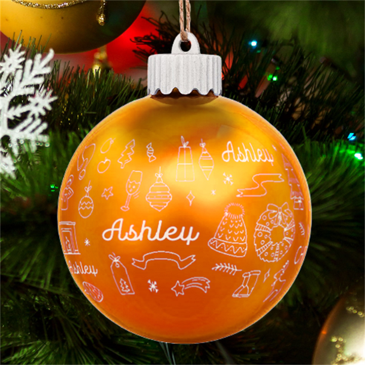 Personalized Merry Christmas illustration Name LED Glass Sphere Ornament