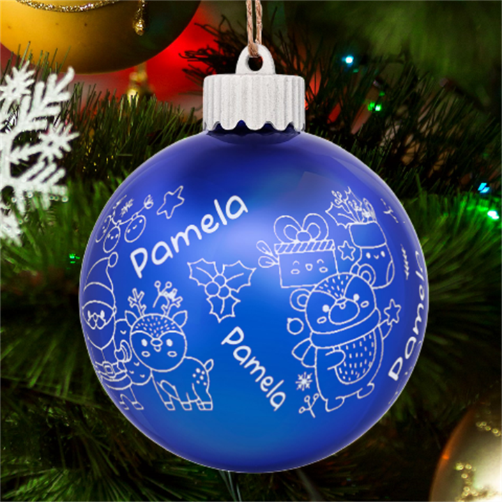Personalized Merry Christmas Cute illustration Name LED Glass Sphere Ornament