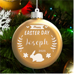 Personalized Easter Day Rabbit Egg Name LED Glass Round Ornament Front