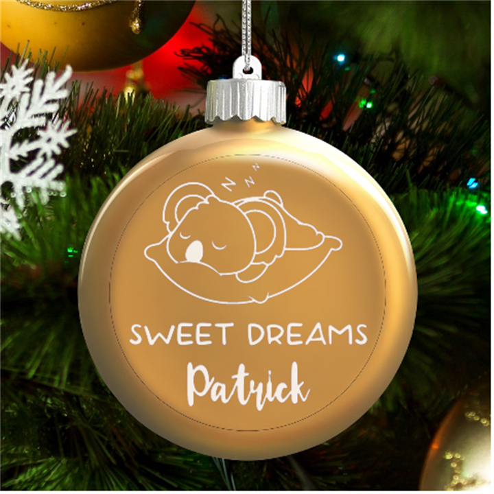 Personalized Koala Sweet Dreams Name LED Glass Round Ornament