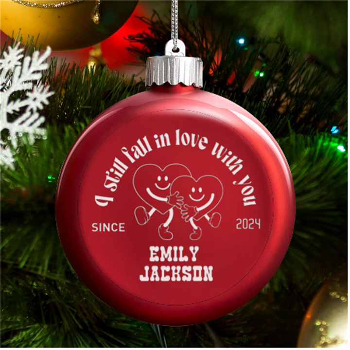 Heart illustration LED Glass Round Ornament
