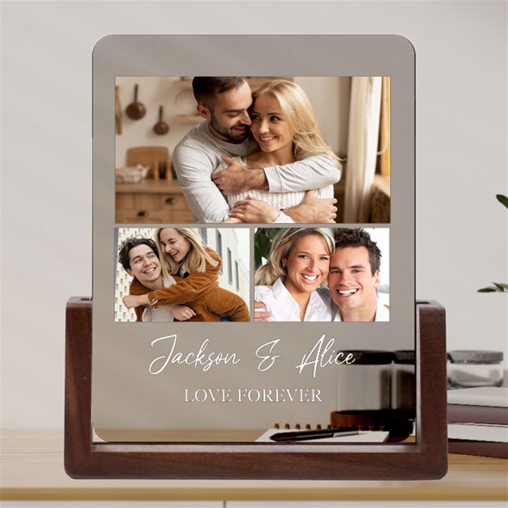 Personalized 3 Photo Name Any Text Couple Valentine Day Acrylic UV Print 6  Tabletop Frame (U-Shape)