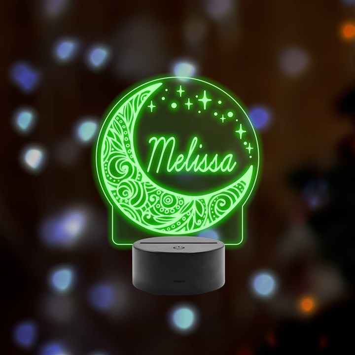 Personalized Night Light Star Moon Name Remote LED Acrylic Message Display (Black Round Stand) 