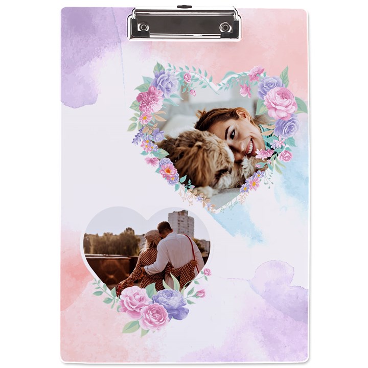 Personalized Heart Flower Frame Photo A4 Acrylic Clipboard A4 Acrylic Clipboard