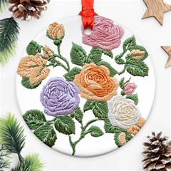 Embroidery Roses Floral Design Round Ornament (two Sides)
