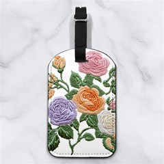 Embroidery Roses Floral Design Nappa Leather Luggage Tag Rectangle