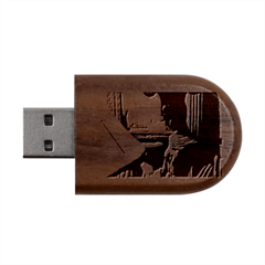 Clock And Lady Wood Oval Usb Flash Drive