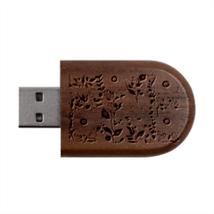 Retro Scandinavian Nordic Flowers Pattern Wood Oval Usb Flash Drive