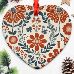 Retro Scandinavian Nordic Flowers Pattern 3 Ornament (heart)